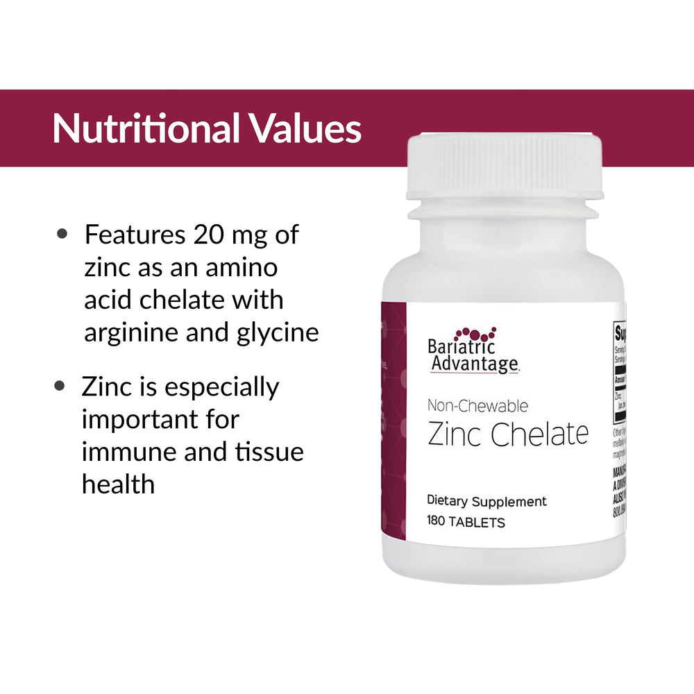 Bariatric Advantage zinc chelate 20 mg dose label for easy daily intake