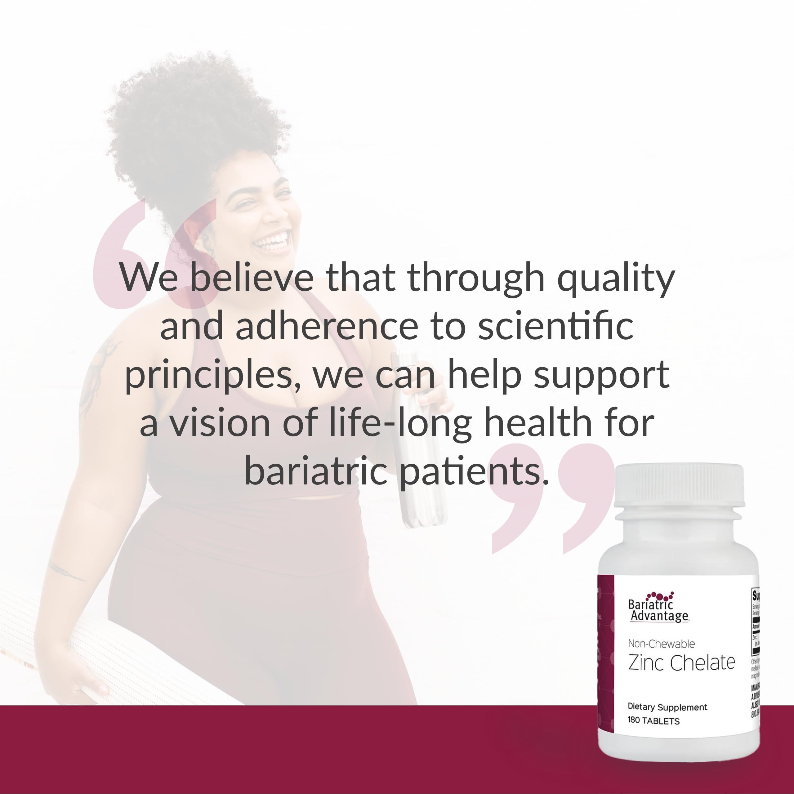Bariatric Advantage zinc chelate bottle open shot suggests ongoing daily use