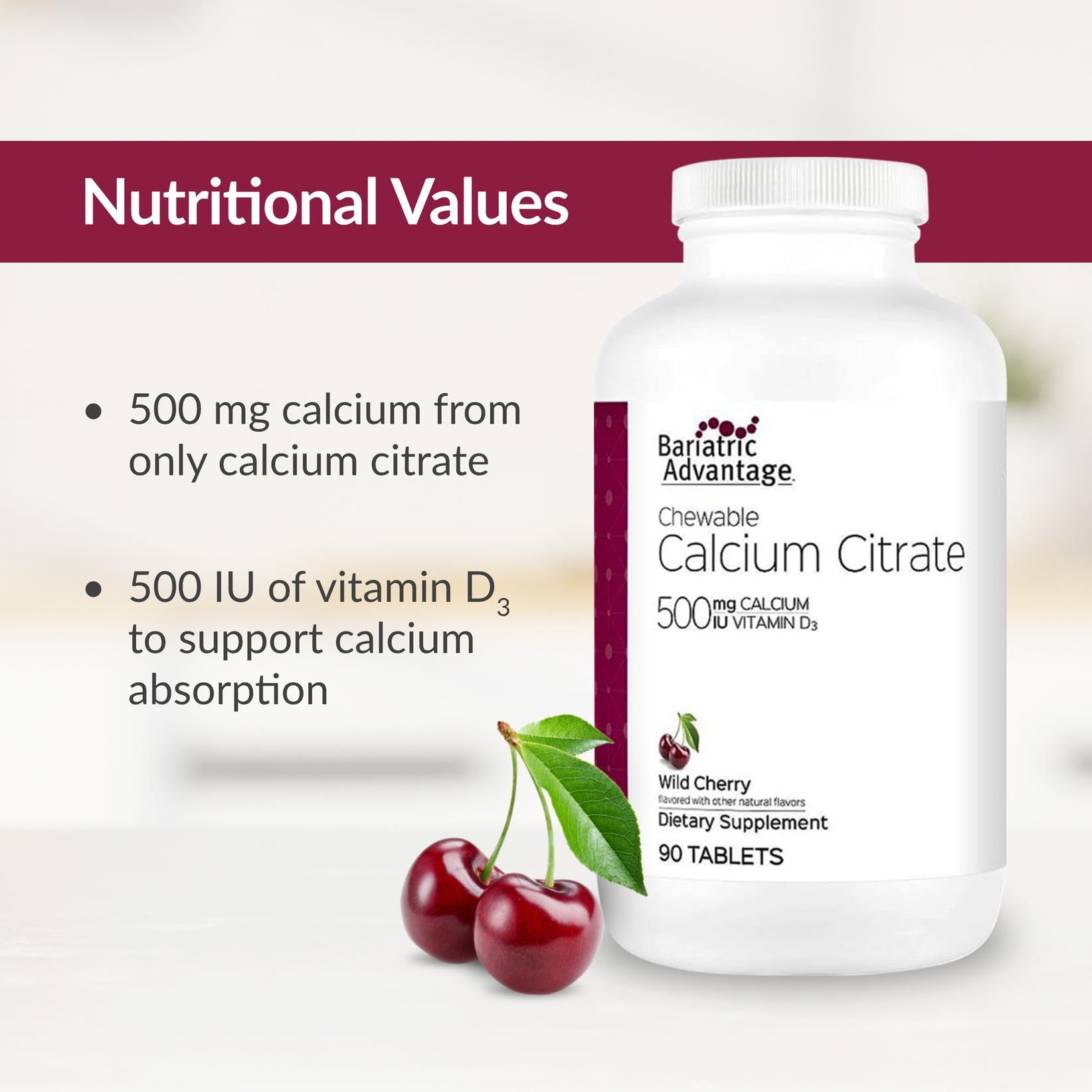 Bariatric Advantage nutrition panel shows Vitamin D3 and minerals for overall wellness post-surgery.