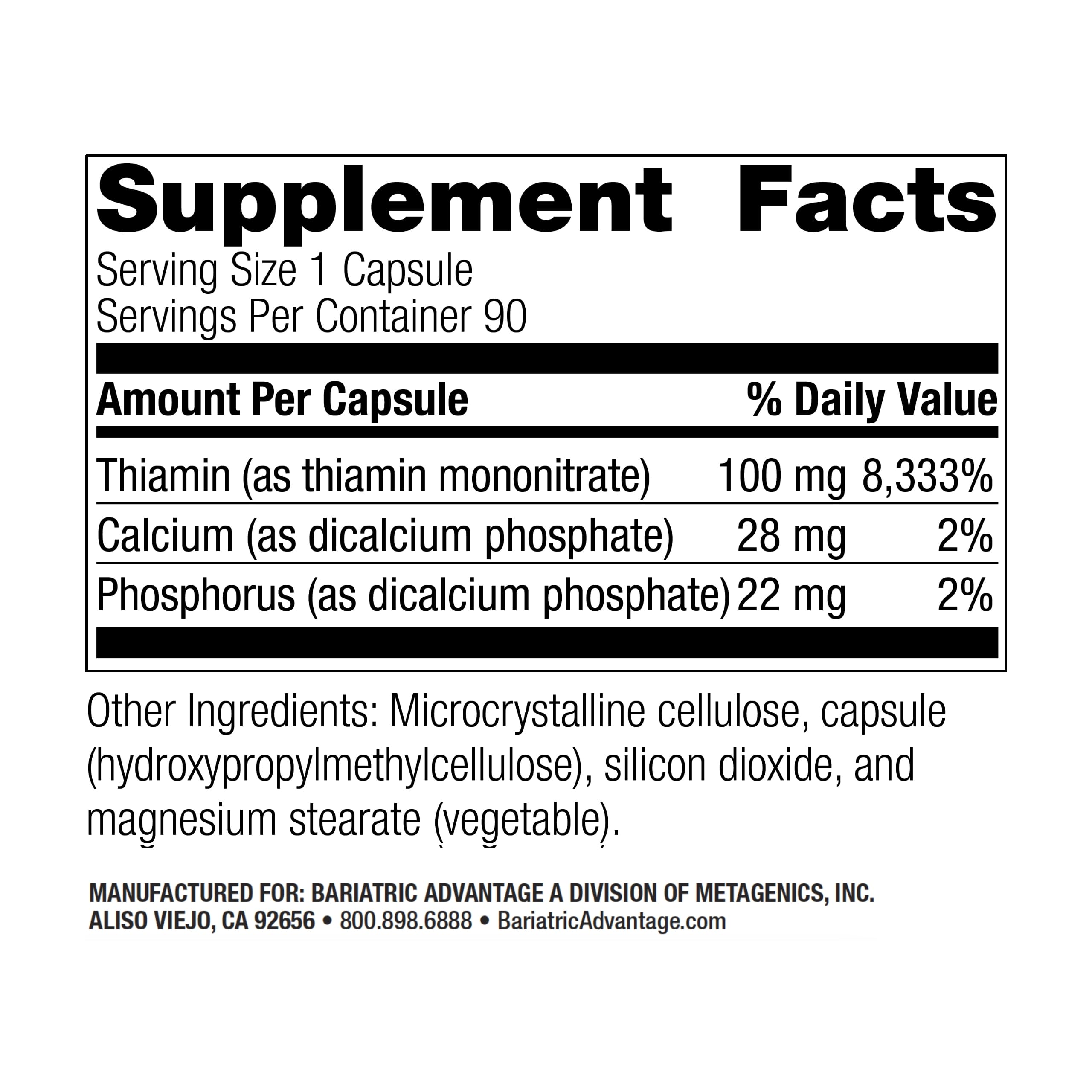 Bariatric Advantage Thiamin bottle packshot highlighting easy-digest capsules