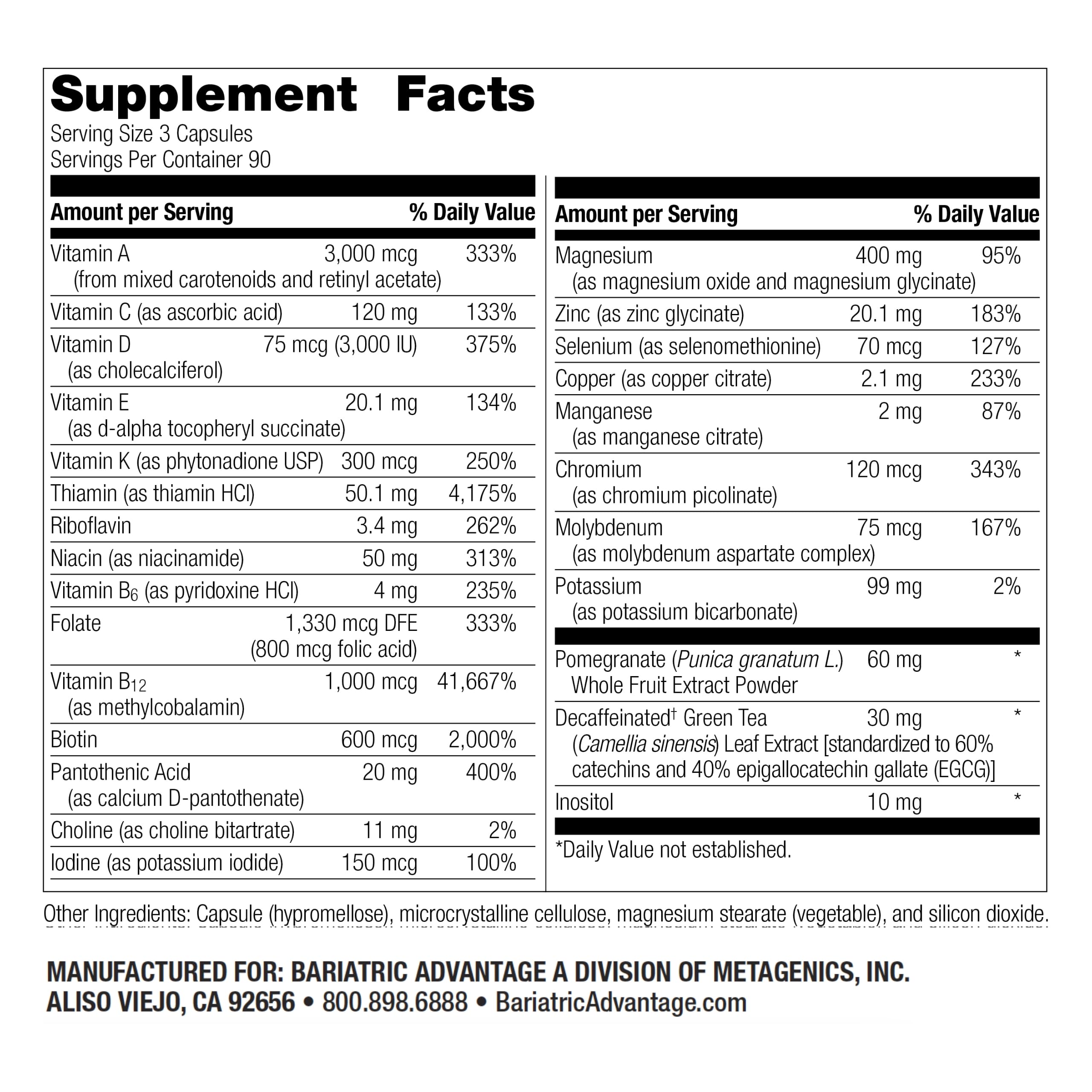 Bariatric Advantage Ultra Multi capsules in hand for easy daily dosing.
