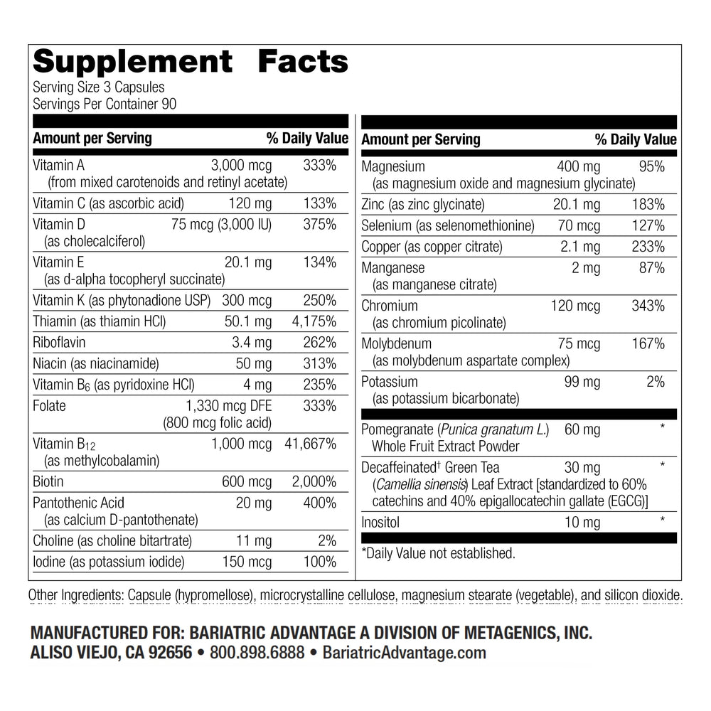 Bariatric Advantage Ultra Multi capsules in hand for easy daily dosing.