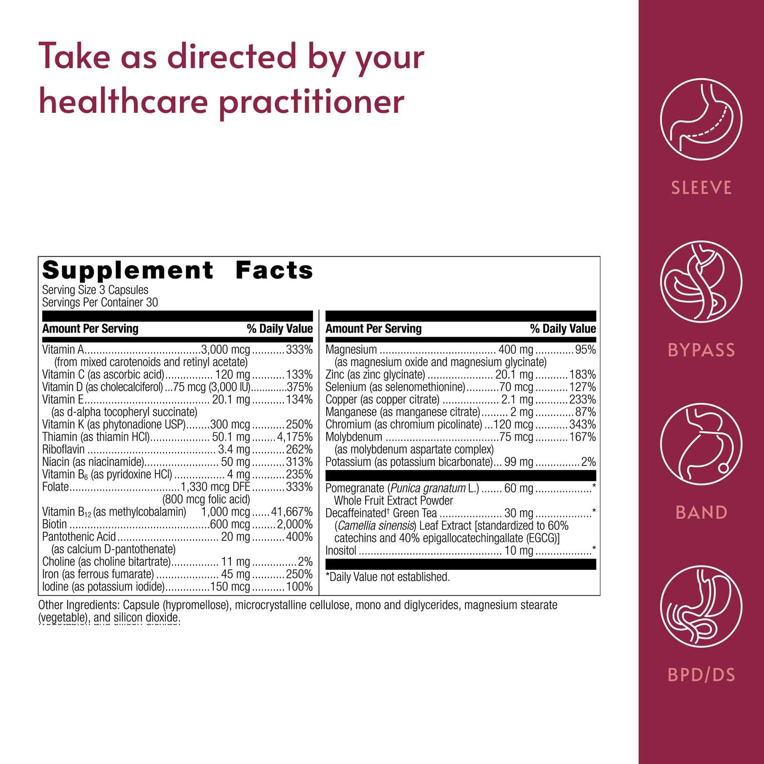 Label detail highlights gluten-free and non-GMO attributes for Bariatric Advantage Ultra Multivitamin