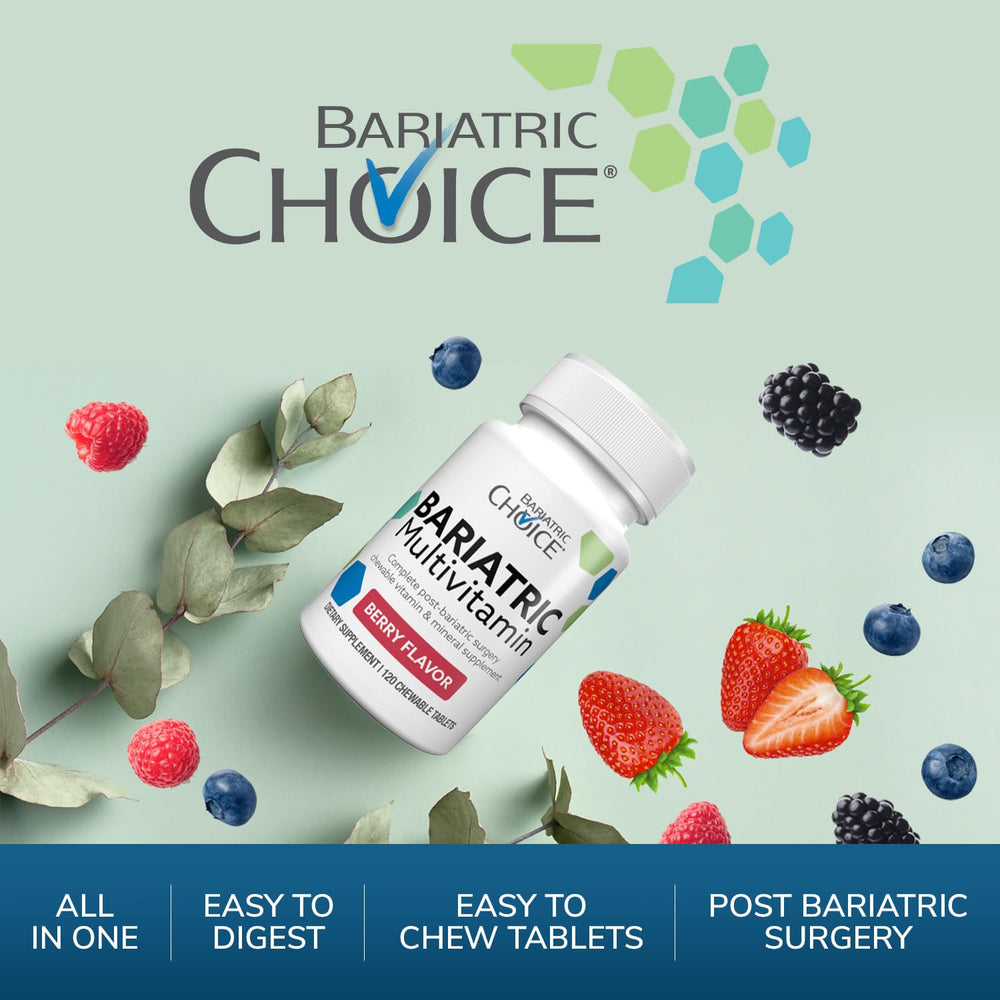 Label on Bariatric Choice multivitamin highlighting a complete 22-vitamin profile