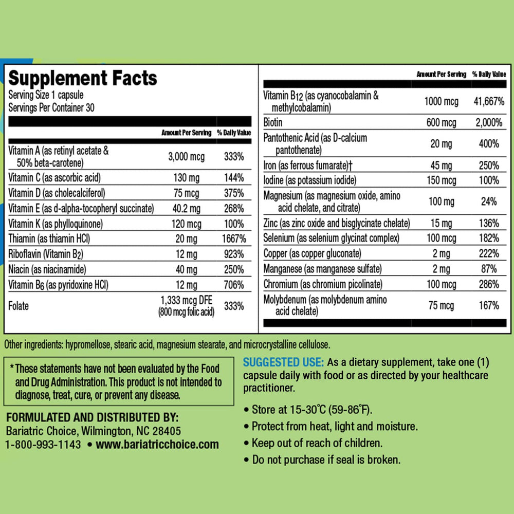 Bariatric Choice Once-Daily packaging box shown for easy shopping and consistent supplementation