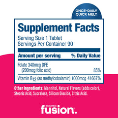 Bariatric Fusion B12 Melts methylcobalamin bottle label emphasizes bioactive B12.