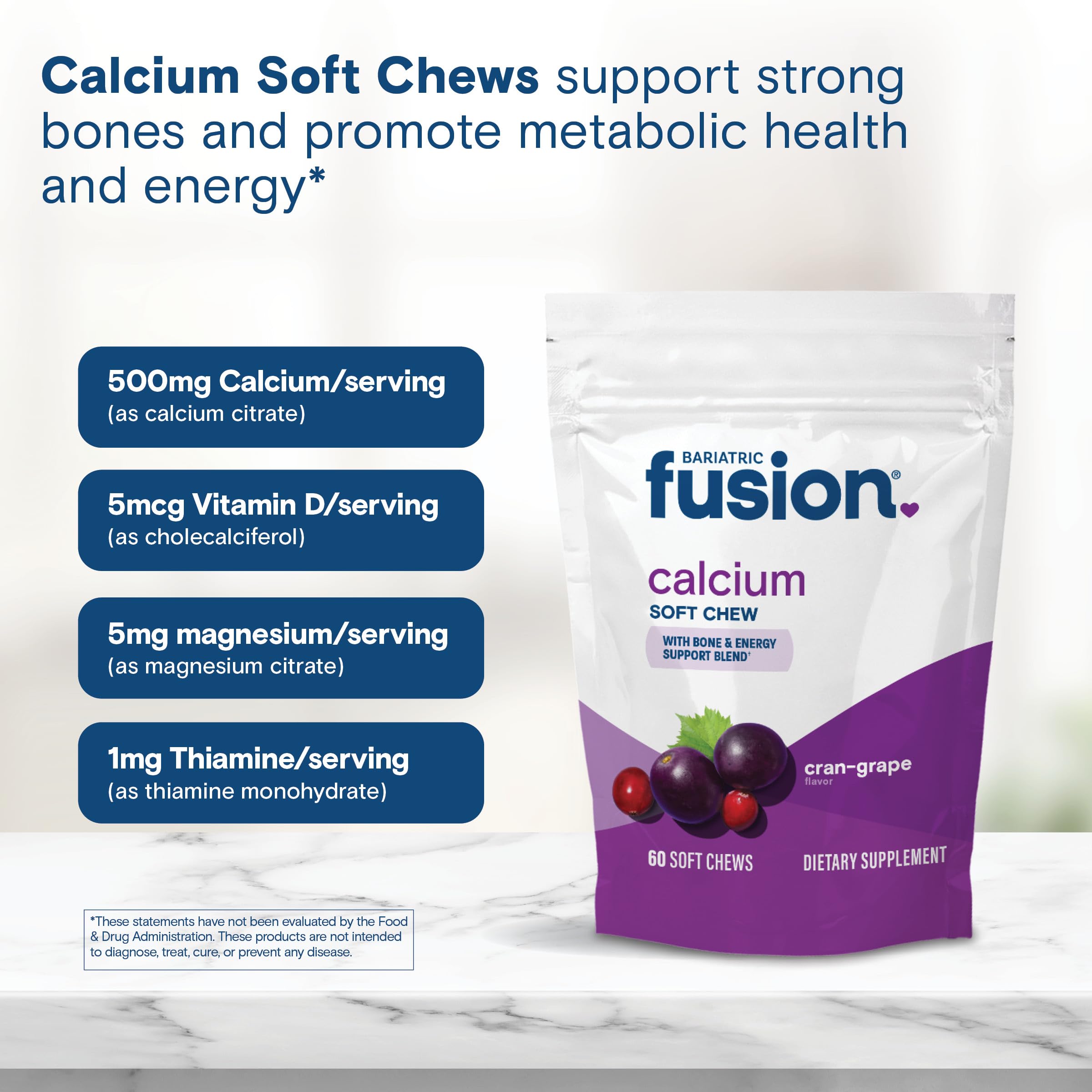 Travel-friendly foil packaging image of Bariatric Fusion calcium chews