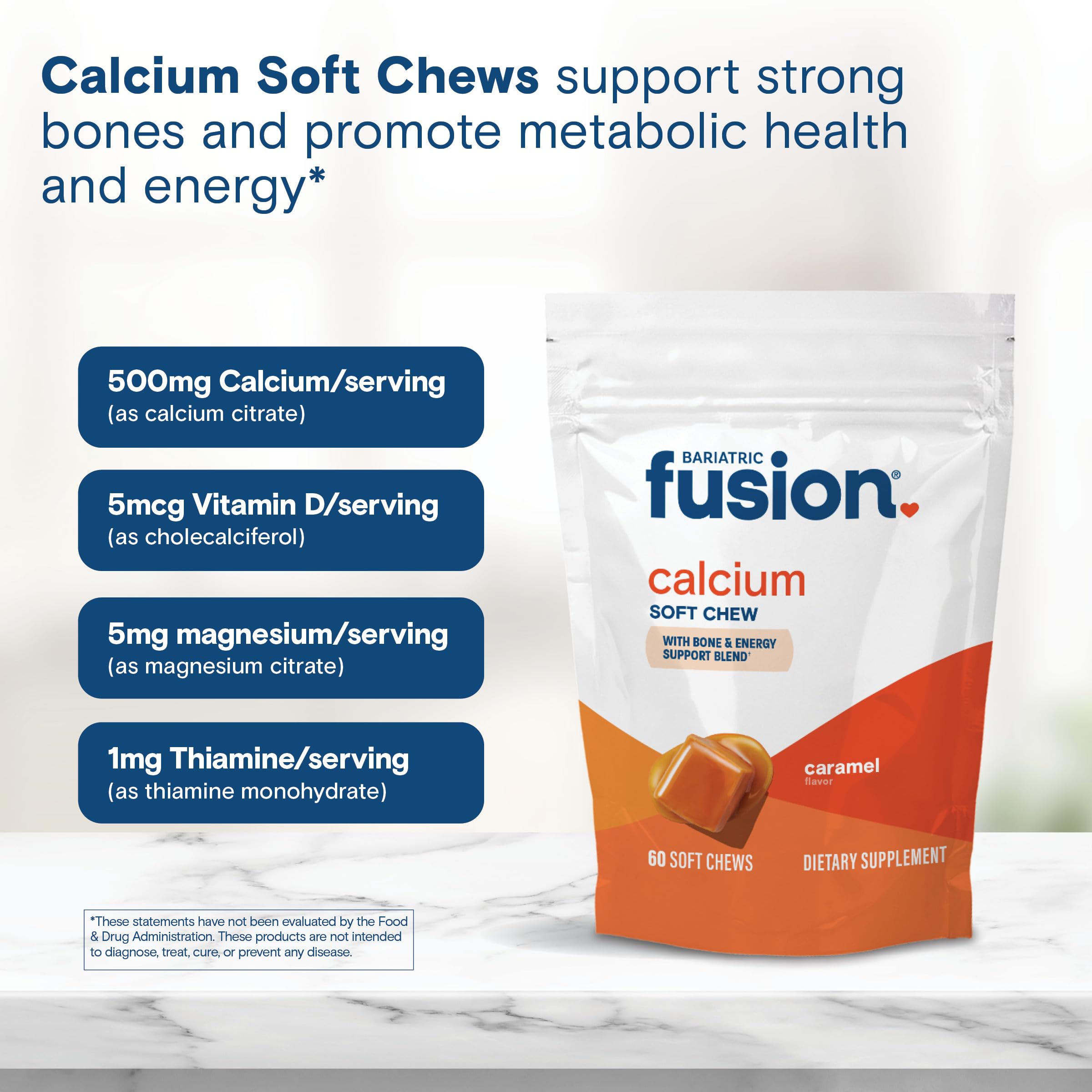 Bariatric Fusion calcium chews ingredients label highlights calcium citrate and vitamin D3