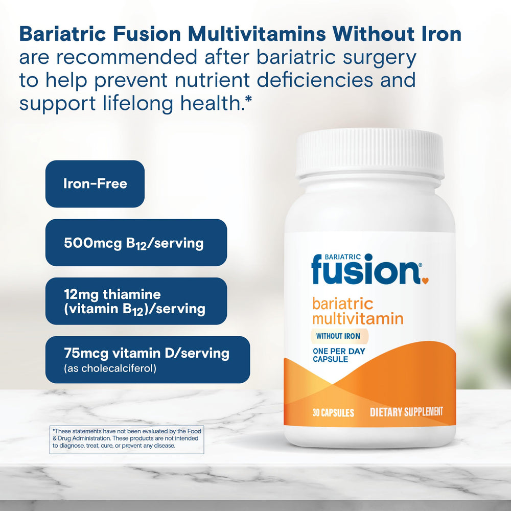 Open Bariatric Fusion bottle with capsules ready for daily intake.