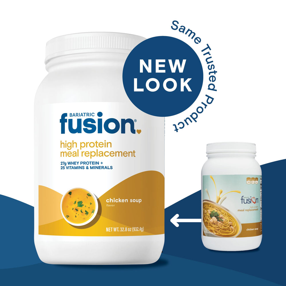 Bariatric Fusion Chicken Soup pre-post-surgery label emphasizes targeted nutrition