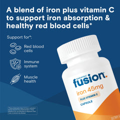 Bariatric Fusion Iron 45mg with vitamin C bottle on shelf supports easy supplementation.