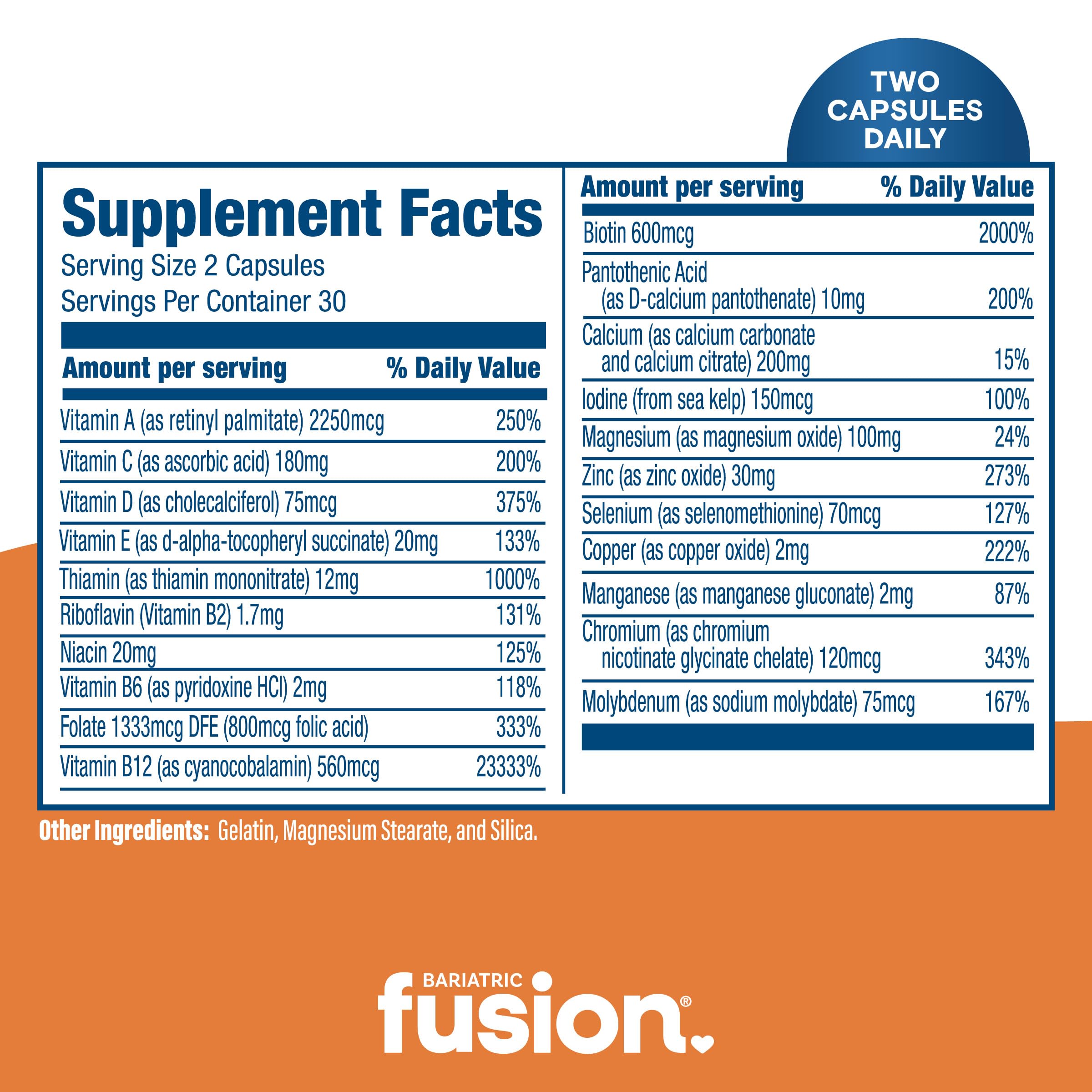 Bariatric Fusion iron-free multivitamin packaging on display.