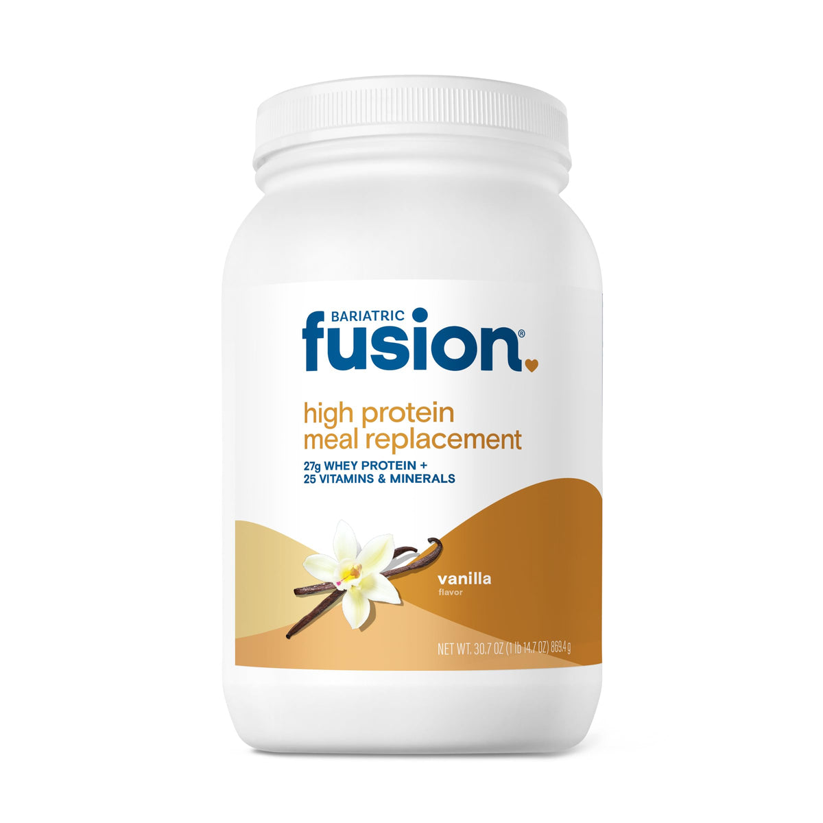 Bariatric Fusion Vanilla tub front showing lactose-free protein support in the label.