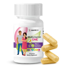 BariatricPal Multivitamin ONE bottle front shows packaging for post-surgery nutrition.