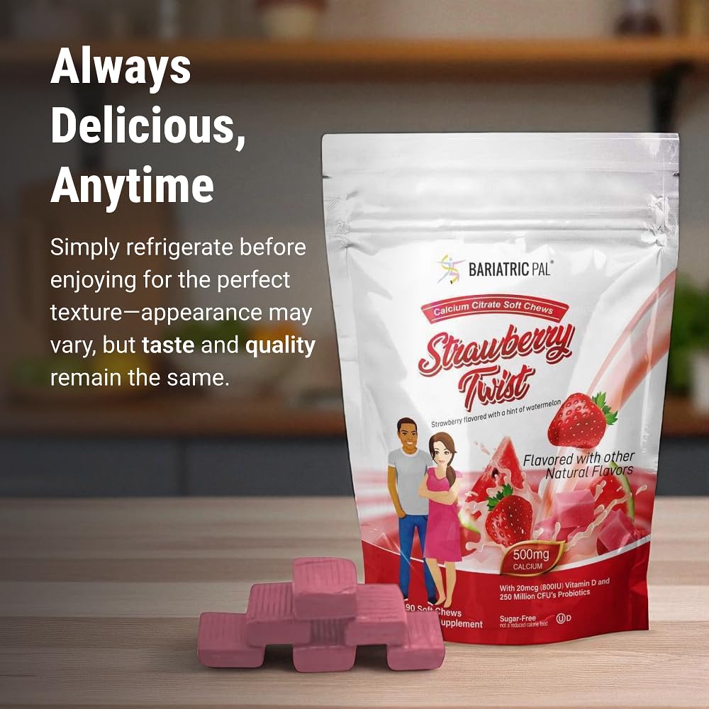BariatricPal Sugar-Free Calcium Citrate Soft Chews kosher certification logo on packaging.