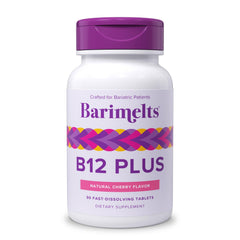 BariMelts B12 Plus tablets shown for daily post-bariatric nutrition support.