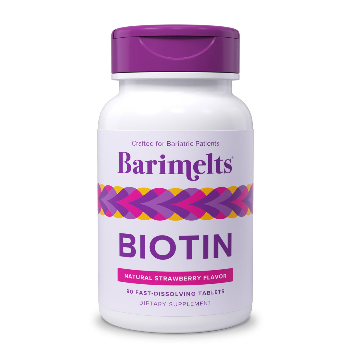 BariMelts Biotin 5000mcg tablets front view for post-bariatric nutrition.