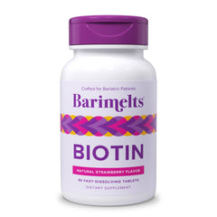 BariMelts Biotin 5000mcg tablets front view for post-bariatric nutrition.
