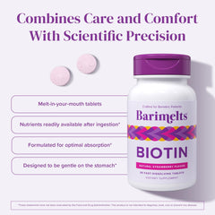 Gluten-free and dairy-free BariMelts Biotin symbol on label.