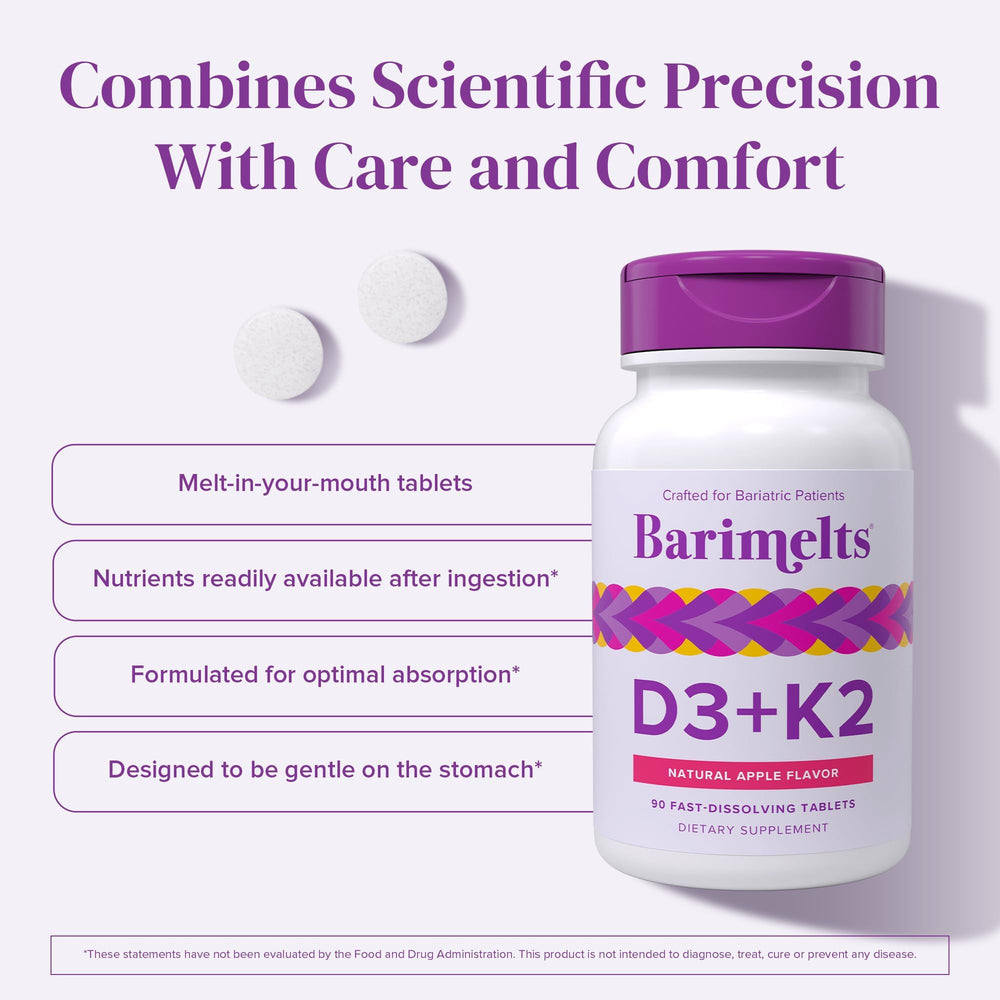 Barimelts D3 K2 bottle front showcasing a 3-month supply and apples flavor