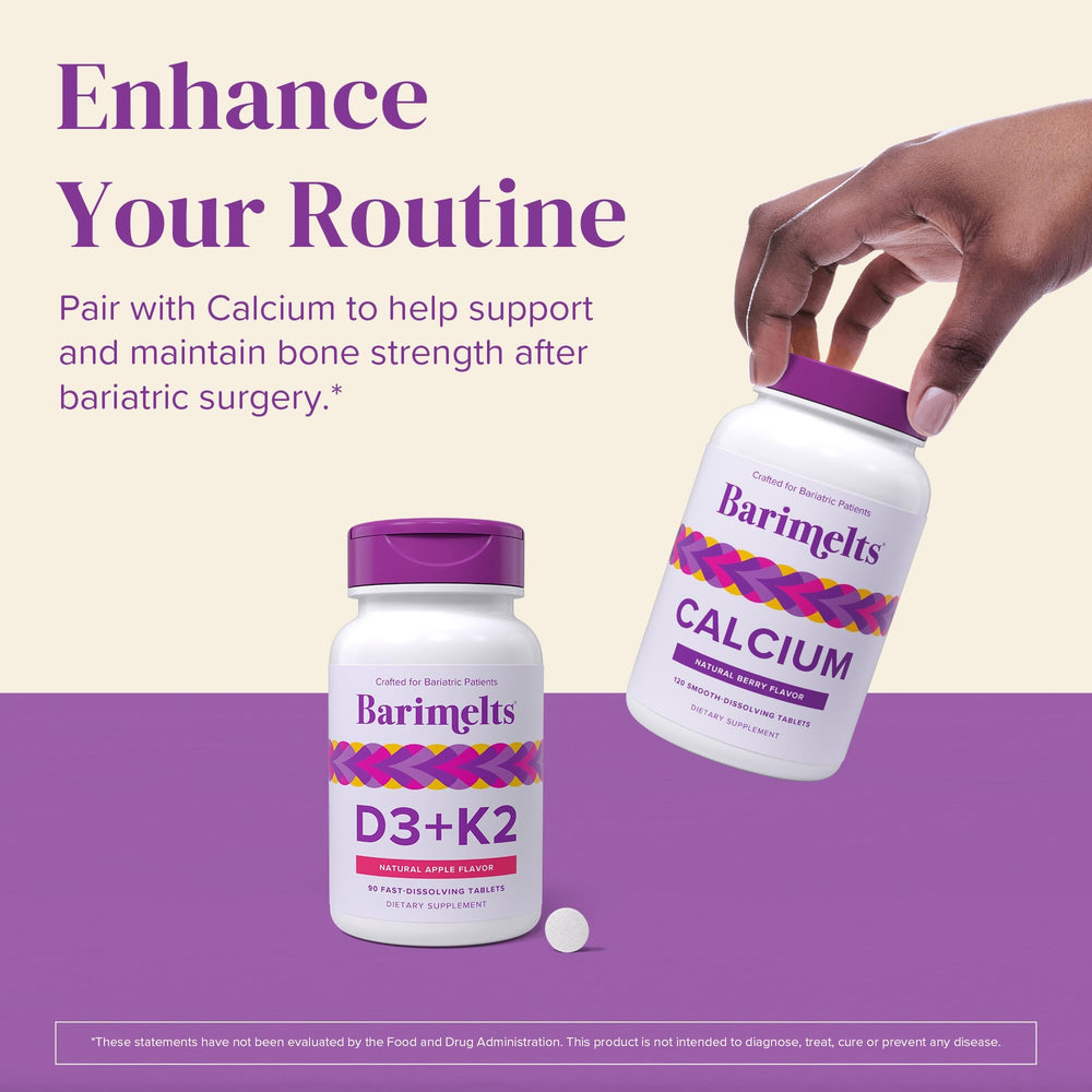 Barimelts D3 K2 tablets on a dish suggest convenient daily usage after meals