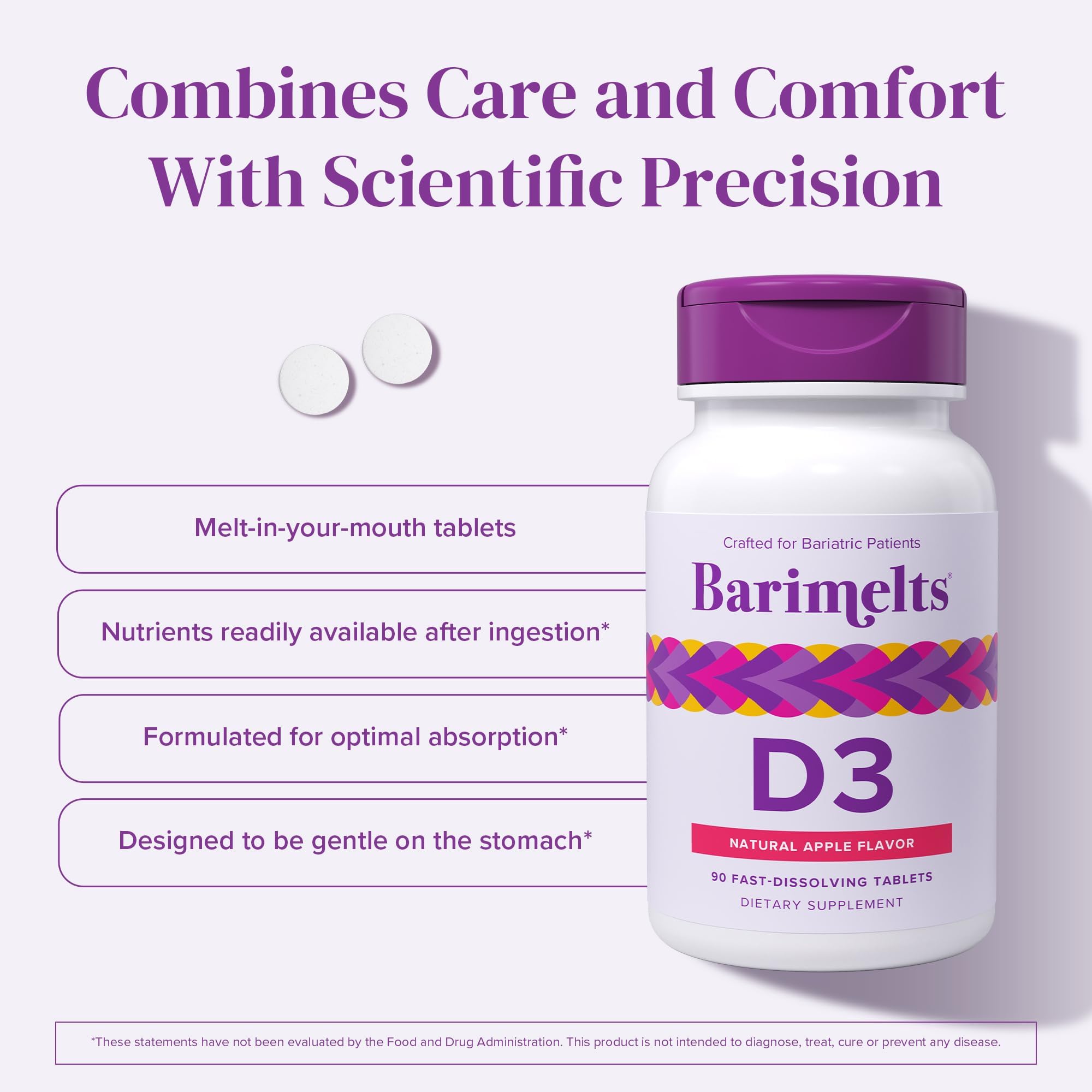 Close-up of Barimelts D3 dissolving tablet on tongue