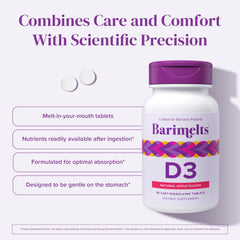 Close-up of Barimelts D3 dissolving tablet on tongue