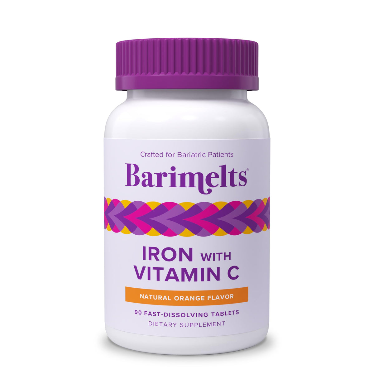Barimelts Iron orange tablets pack, easy post-bariatric daily intake.
