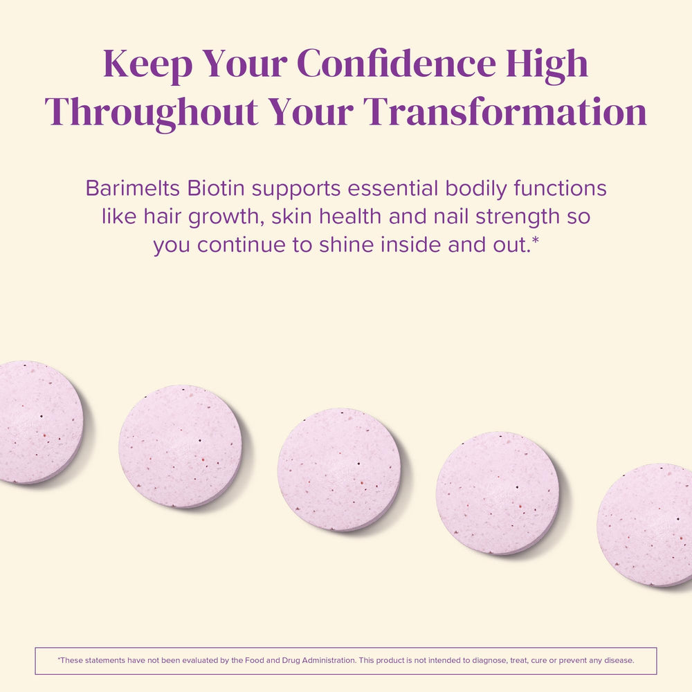 NSF-certified GMP seal close-up beside BariMelts Biotin bottle.