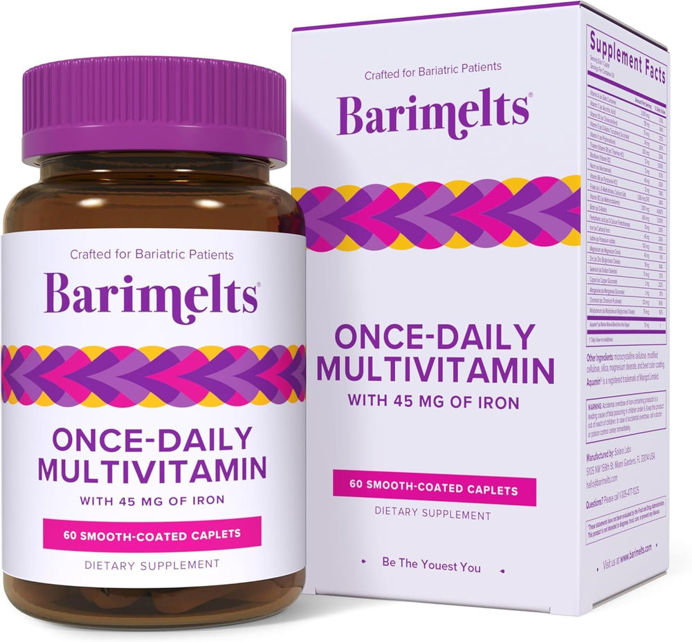 BariMelts bariatric multivitamin bottle for convenient once-daily post-surgery nutrition.