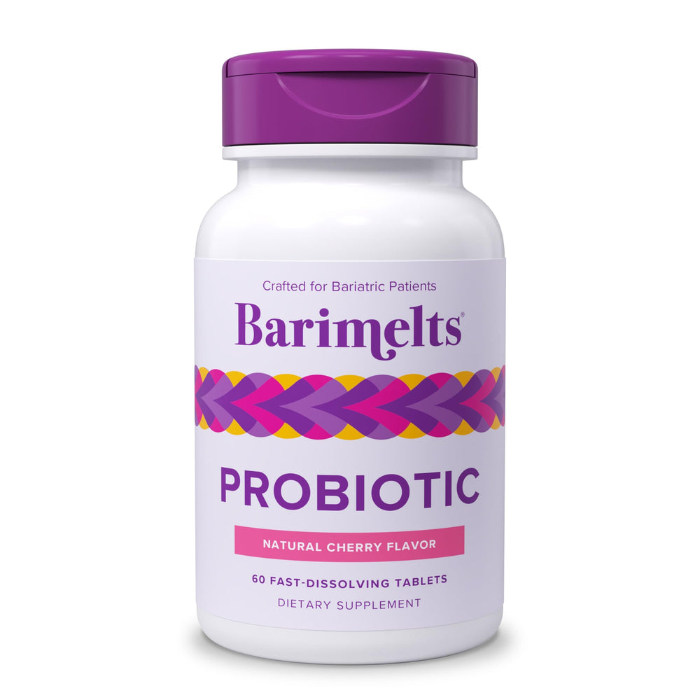 Barimelts Probiotic bottle with fast-dissolving tablets supporting gut health.