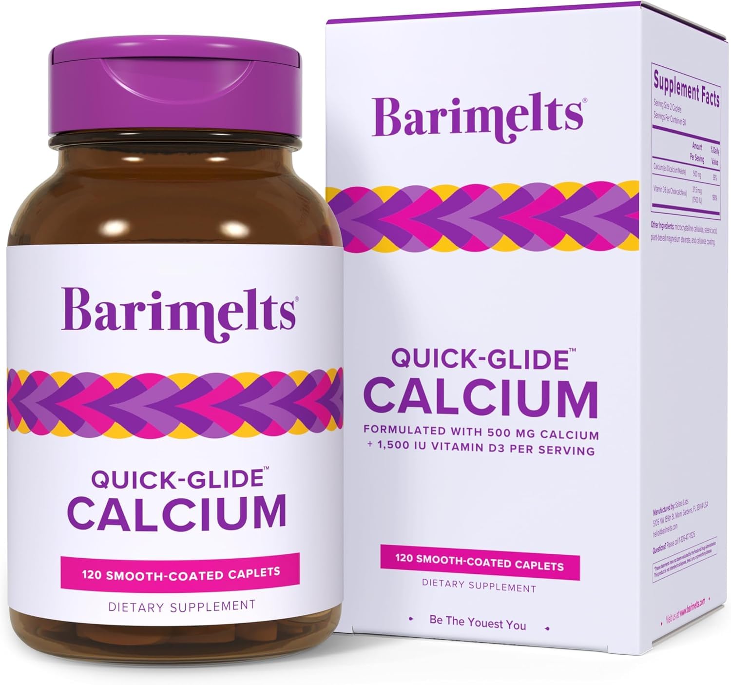 Barimelts Quick-Glide Calcium bottle caplets for easy swallowing and gentle absorption.