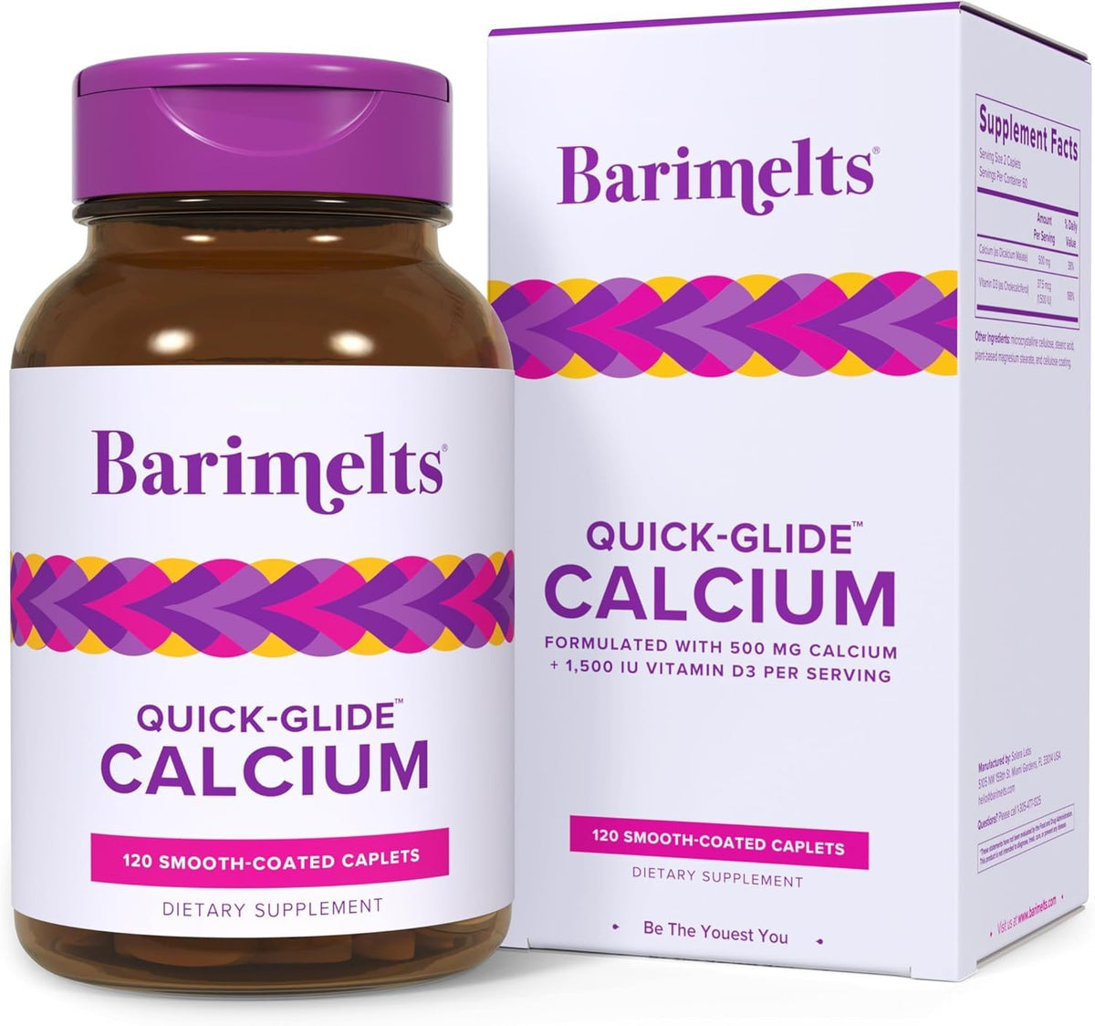 Barimelts Quick-Glide Calcium bottle caplets for easy swallowing and gentle absorption.