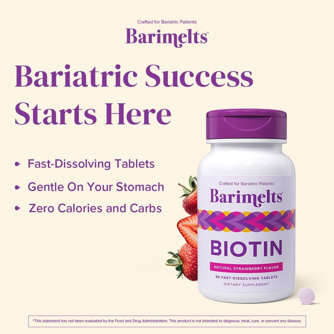 BariMelts Biotin tablet beside water glass ready for daily use.