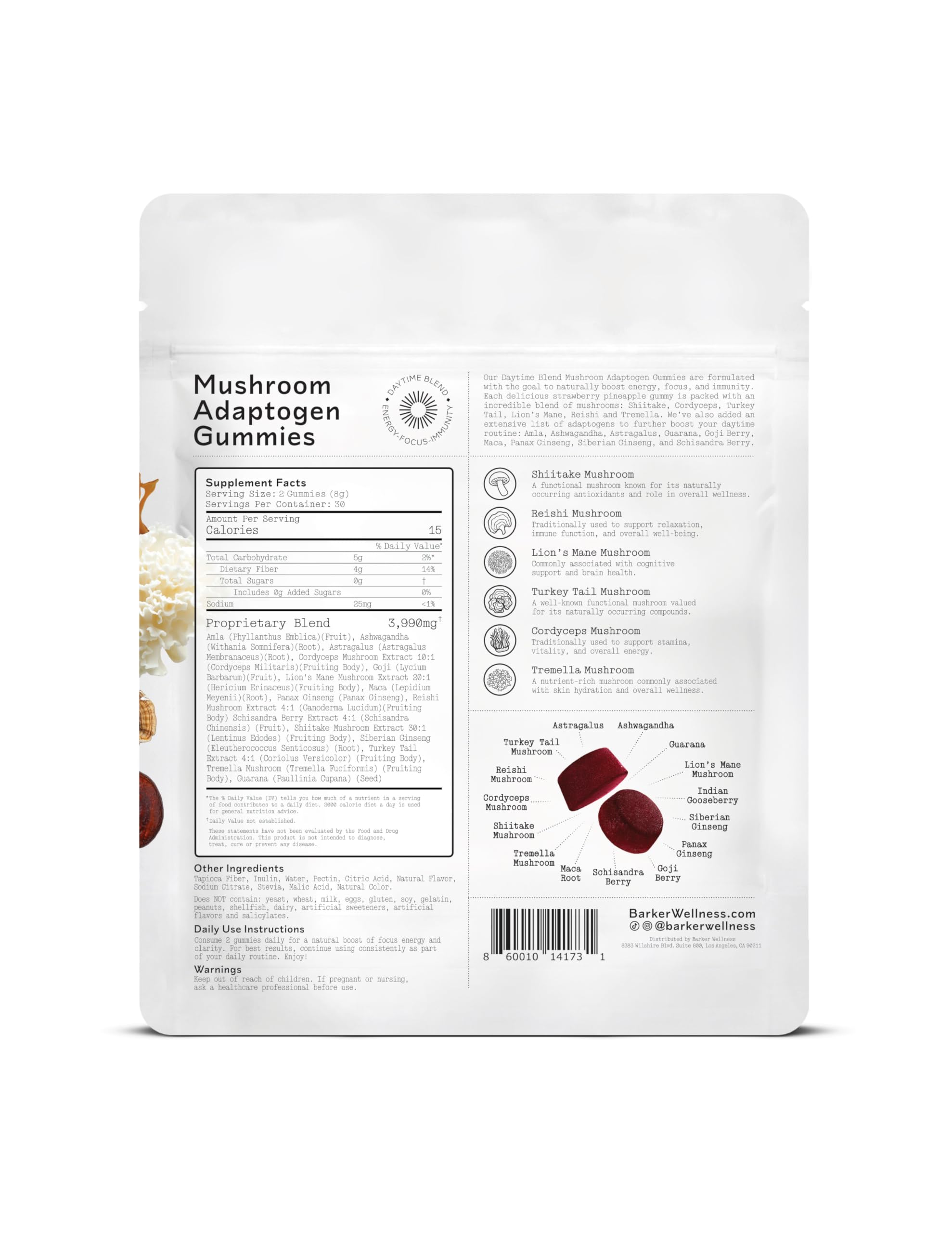 Barker Wellness Co Cordyceps and Reishi gummies close-up for immune support and stamina