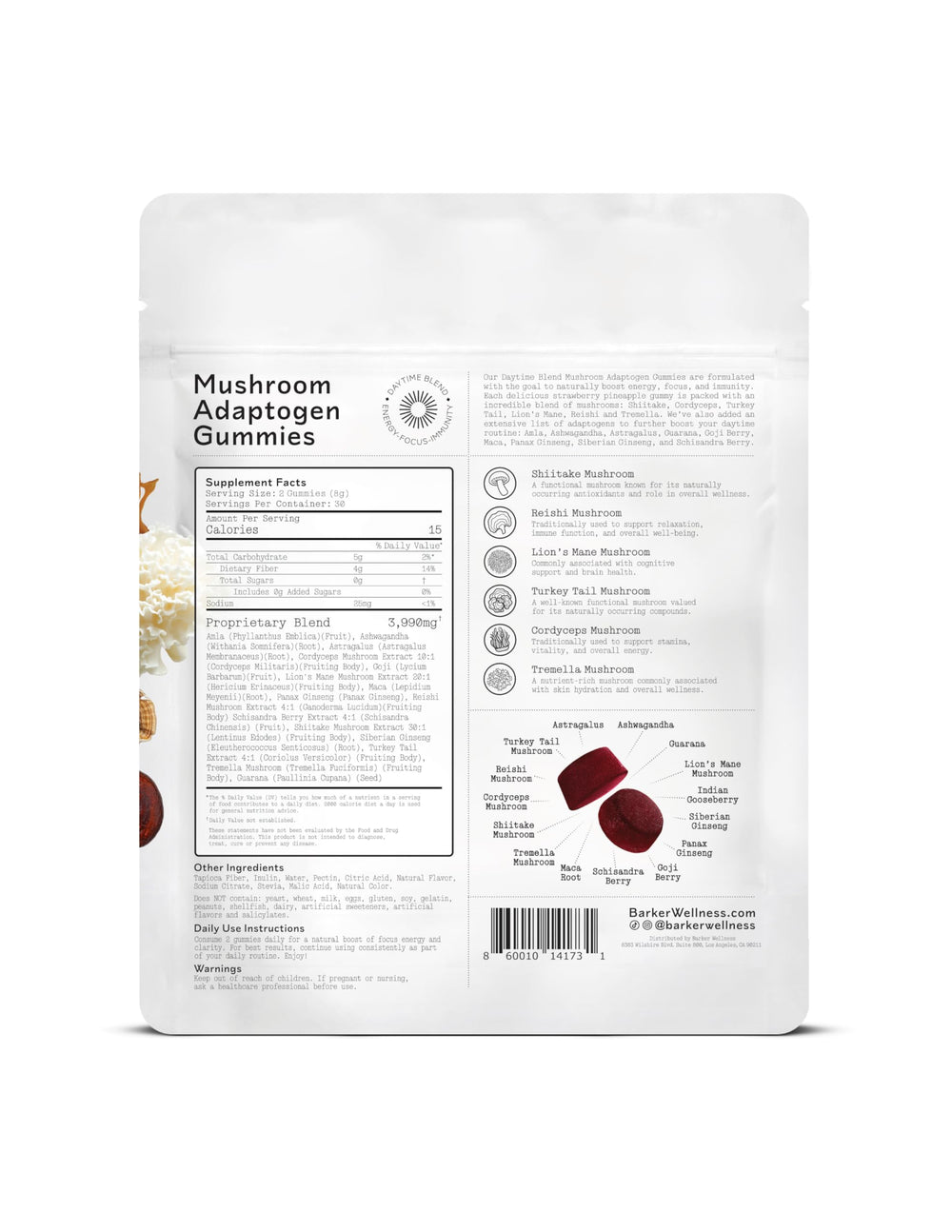 Barker Wellness Co Cordyceps and Reishi gummies close-up for immune support and stamina