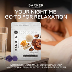 Barker Wellness Nighttime Gummies pack on a shelf signals an easy nightly ritual.