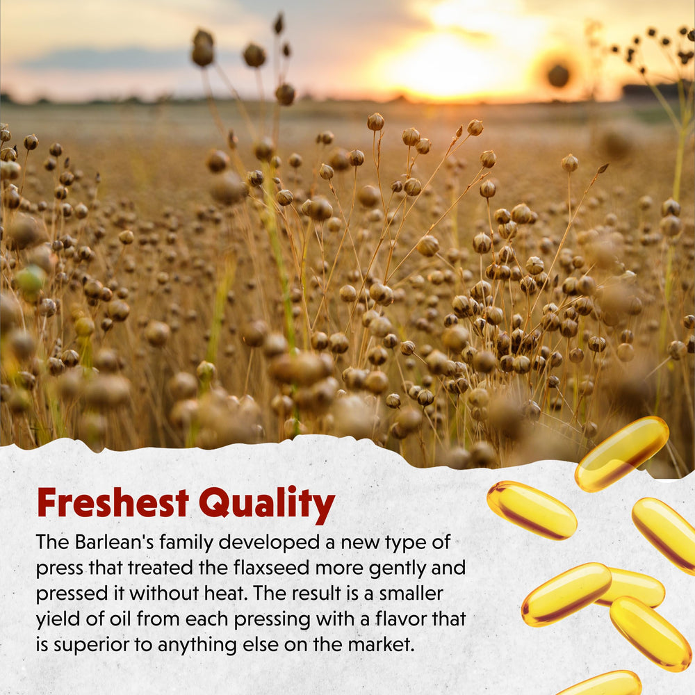 Barlean's flaxseed softgels deliver 1650 mg ALA per serving for daily omega support.