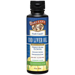 Barlean's cod liver oil bottle pour supports daily omega-3 intake