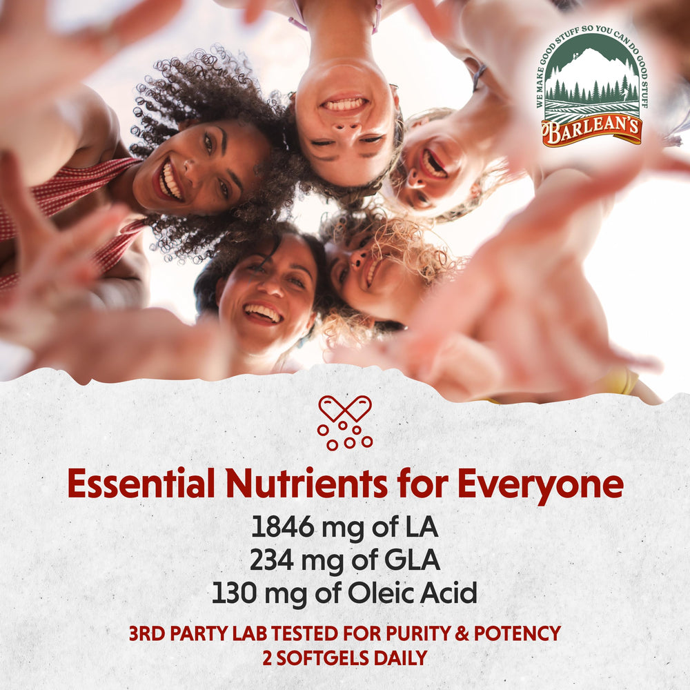 Barlean's Evening Primrose Oil lab testing seal indicates purity and safety.