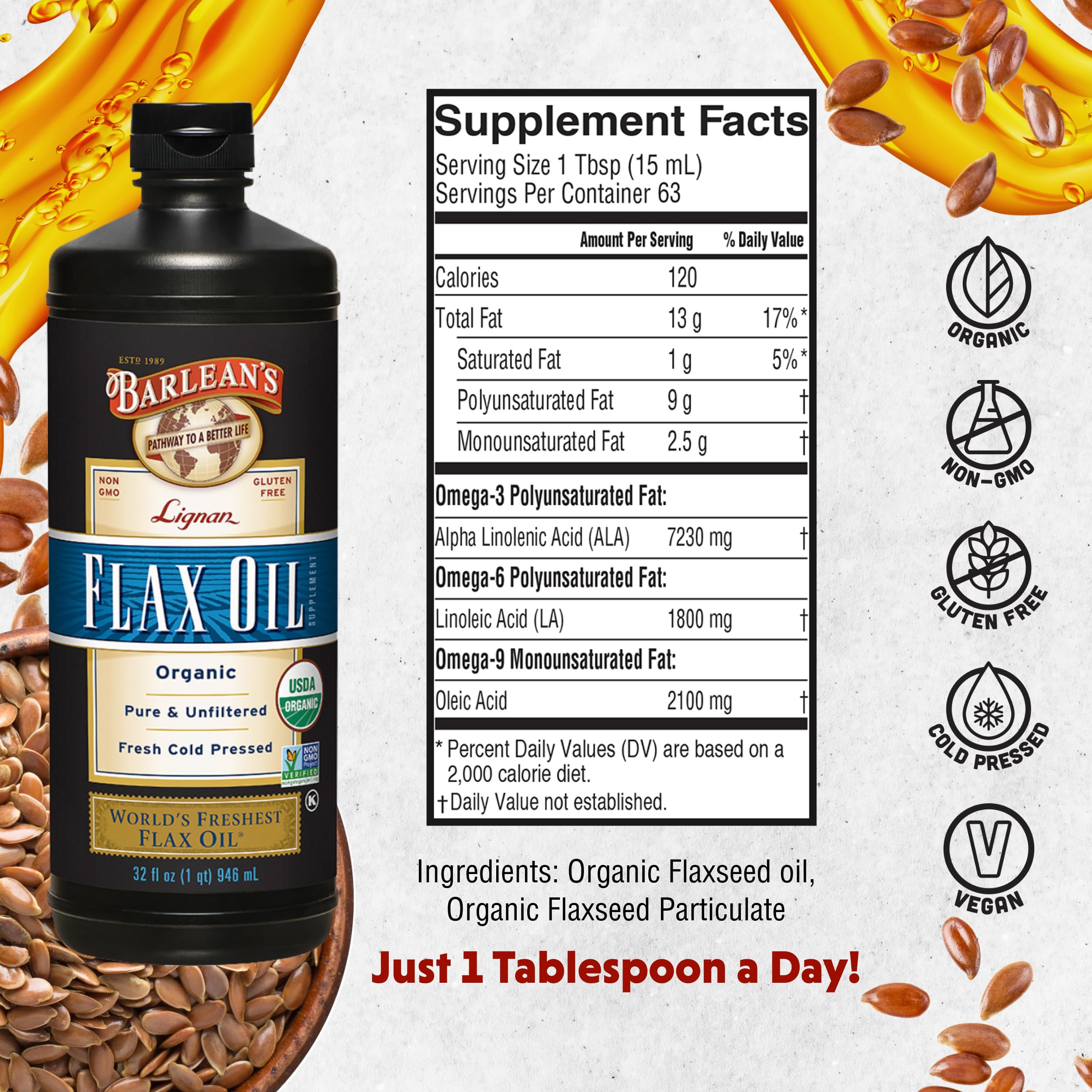 Spoonful of Barlean's flax oil straight from the bottle for quick use.