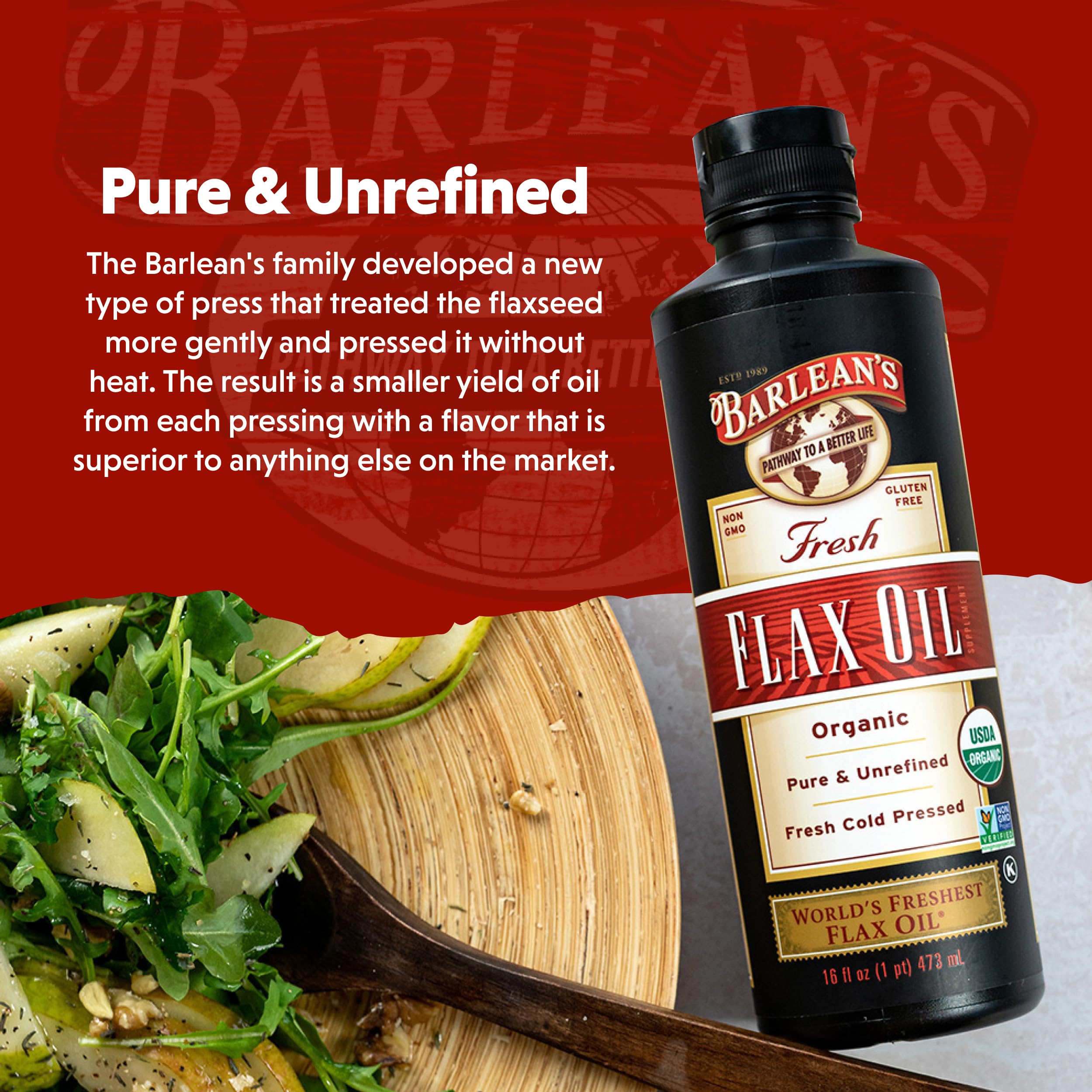 Barlean's flaxseed oil adds a mild nutty flavor to dressings and smoothies.