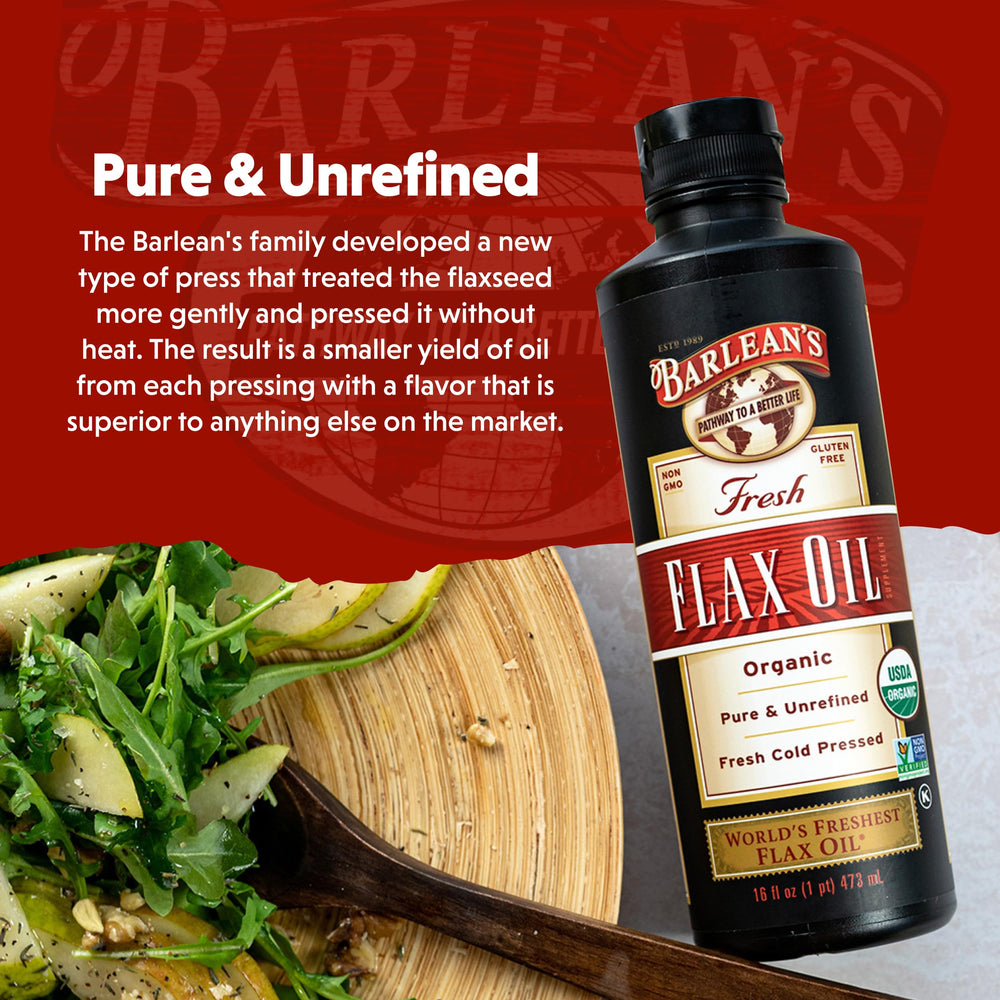 Barlean's flaxseed oil adds a mild nutty flavor to dressings and smoothies.
