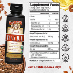 Barlean's flaxseed oil pour ready to drizzle on meals.