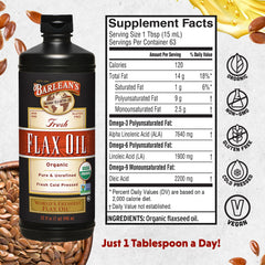 Pouring Barlean's flaxseed oil into a salad for a vegan omega-3 boost.