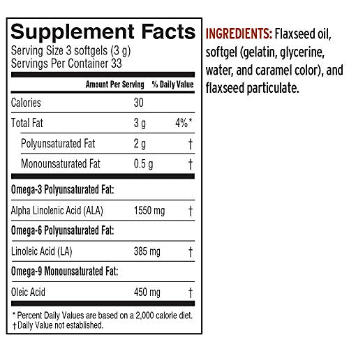 Kitchen shelf-ready Barlean's flax oil bottle for daily supplementation