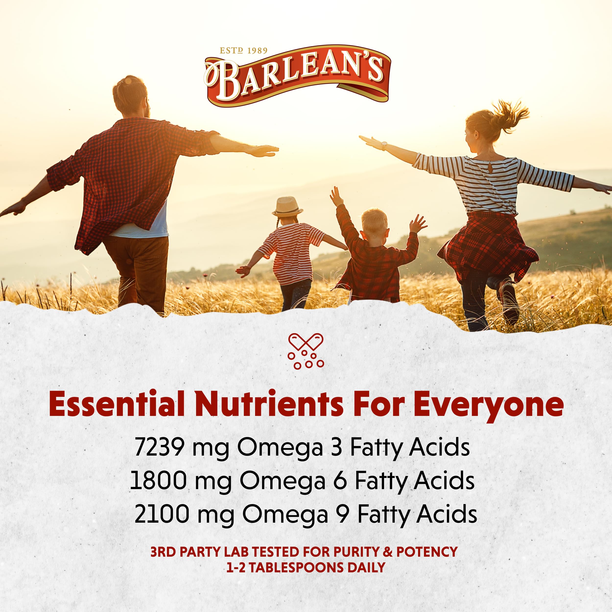 Barlean's flaxseed oil close-up with nutty aroma, ideal for routines