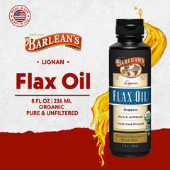 Barlean's Lignan Flaxseed Oil pour capturing a rich nutty aroma for meals