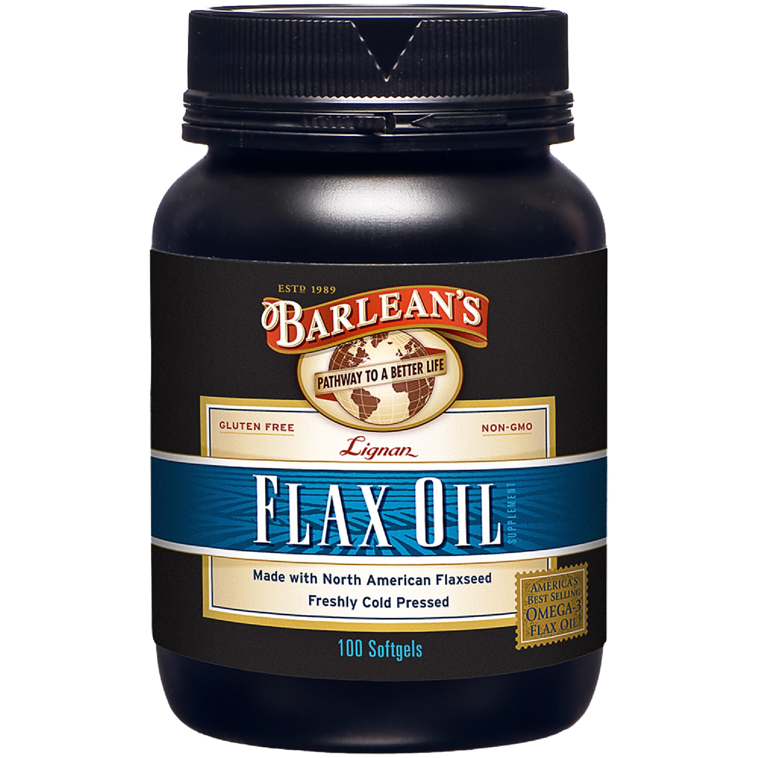 Barlean's omega 3-6-9 flaxseed oil softgels for easy daily supplementation