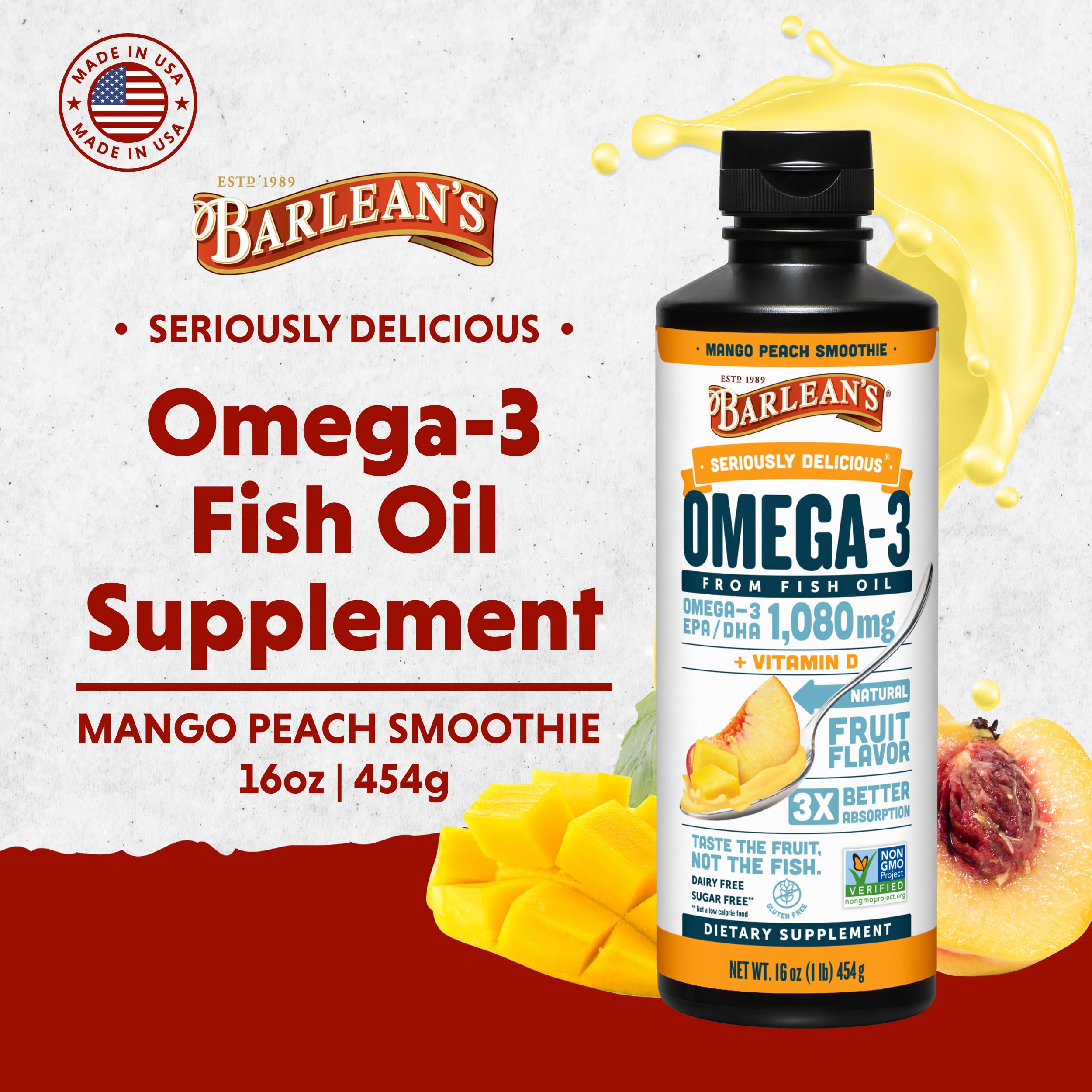 Barlean's Omega-3 liquid's creamy texture minimizes fish burps and enhances digestibility.